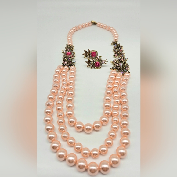 Heidi Daus Gracious Garden Swarovski Crystal Pink Glass Pearl Bridal Jewelry Set - Picture 13 of 15